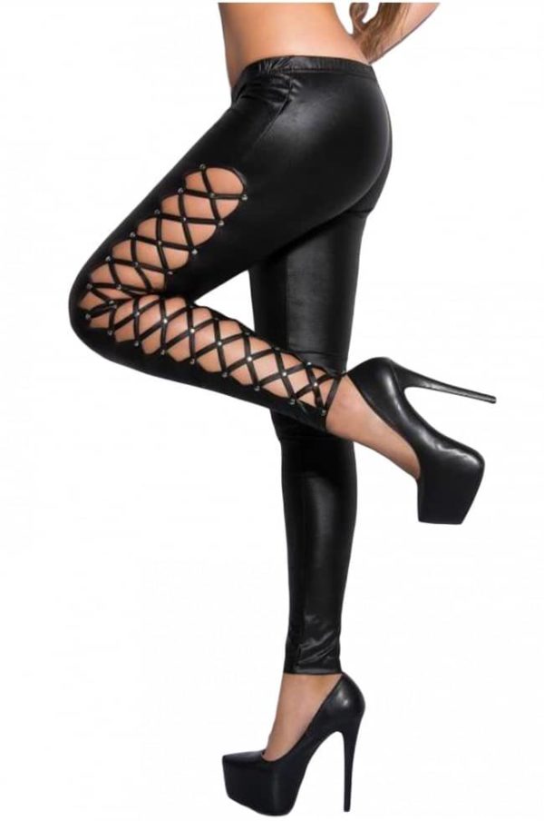 Svarta Leggings - Wetlook Style sida på modell