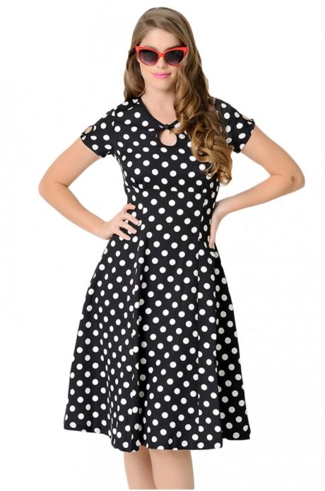 black-white-dotted-cap-sleeve-swing-dress-lc61058-2 (1)