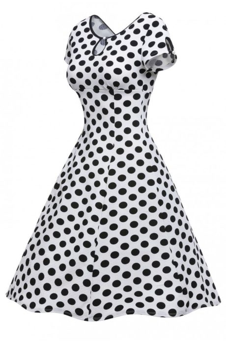 white-black-dotted-cap-sleeve-swing-dress-lc61058-1-43700