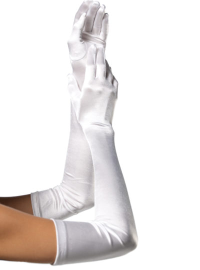 Vita extra långa satin handskar